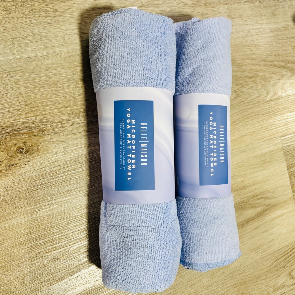 Belle Maison Microfiber Yoga Mat Towel Set 2 Pack Blue Non-Slip Rubber Grips